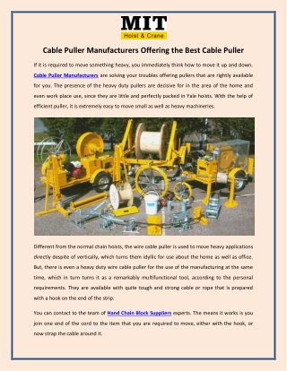 Cable Puller Manufacturers Offering the Best Cable Puller