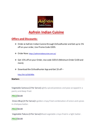 Aafrein Indian Cuisine Menu Tallebudgera – 5% OFF – Indian Restaurant