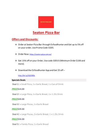 5% off - Seaton Pizza Bar Menu – Italian restaurant in Seaton, Adelaide, SA,