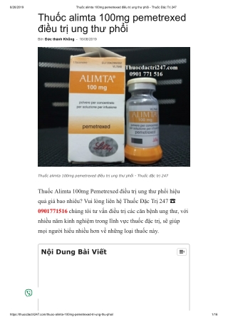 Thuoc alimta 100mg pemetrexed - Thuoc dac tri 247