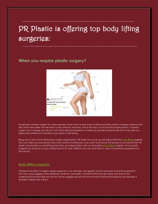 Cosmetic surgery: What to know beforehand - PR Plastic Surgeon
