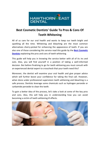 Best Cosmetic Dentists' Guide To Pros & Cons Of Teeth Whitening