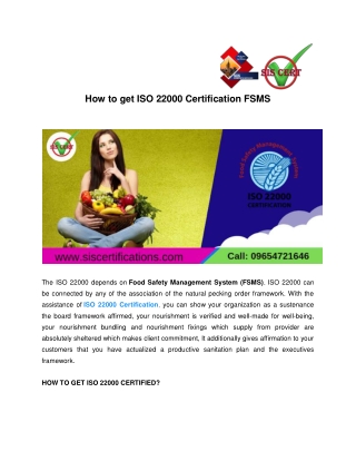 How to get ISO 22000 Certification FSMS