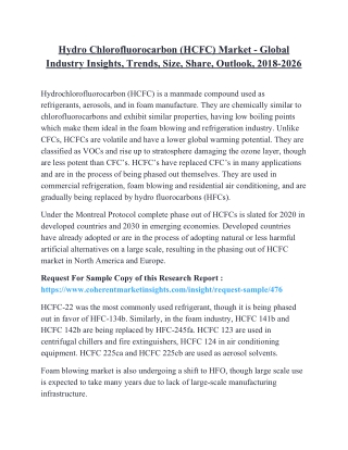 Hydro Chlorofluorocarbon (HCFC) Market - Global Industry Insights, Trends, Size, Share, Outlook, 2018-2026