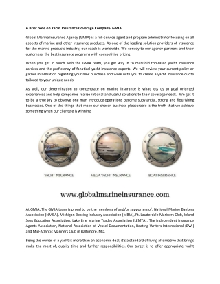 A Brief note on Yacht Insurance Coverage Company- GMIA