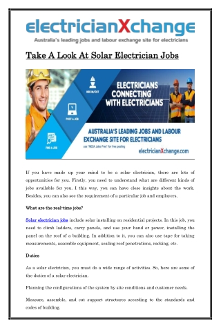 Take A Look At Solar Electrician Jobs