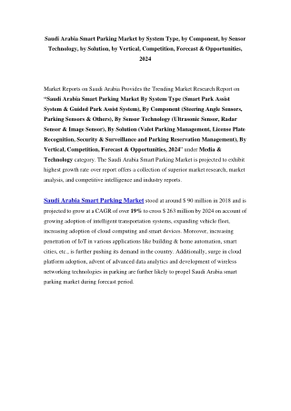Smart Parking Market in Saudi Arabia - Outlook to 2024