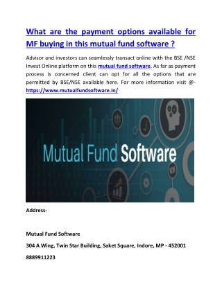 What are the payment options available for MF buying in this mutual fund software ?