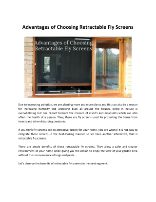 Advantages of Choosing Retractable Fly Screens