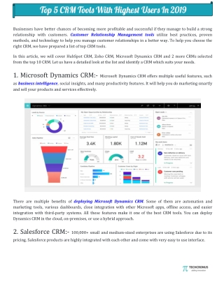 Techcronus | Top 5 CRM Tools With Highest Users In 2019