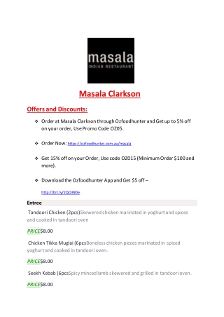 15% Off - Masala-Clarkson - Order Food Online