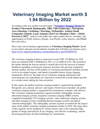 Veterinary Imaging Market worth $ 1.94 Billion by 2022