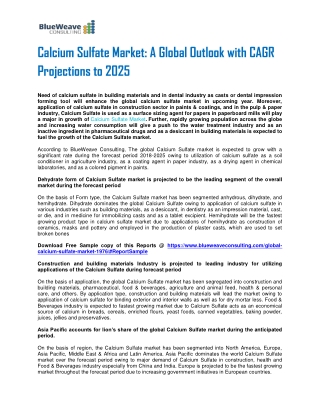 Calcium Sulfate Market: A Global Outlook with CAGR Projections to 2025