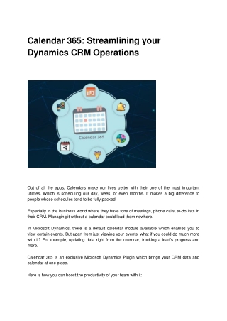 Calendar 365: Streamlining your Dynamics CRM Operations