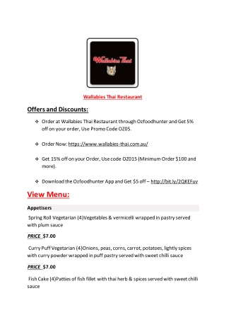 Wallabies Thai Menu – 5% OFF – Thai Restaurant in Mascot