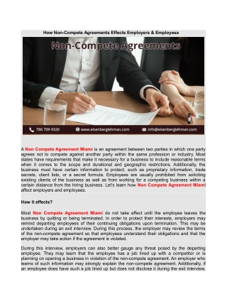 How Non-Compete Agreements Effects Employers & Employees