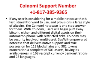 Coinomi Support Number 1-817-385-9365