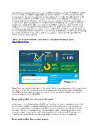 Textile Market Size 2019 Share & Trends Analysis Report By Raw Material, Product, Application And Segment - Global Indus