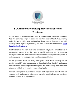 8 Crucial Perks of InvisalignTeeth Straightening Treatment