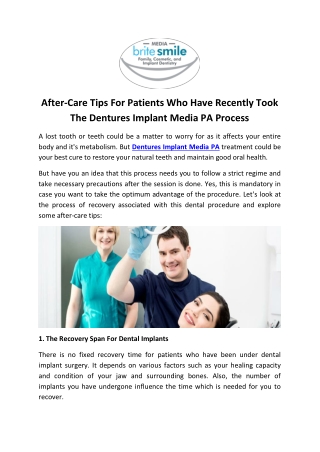 After-Care Tips For Patients Who Have Recently Took The Dentures Implant Media PA Process