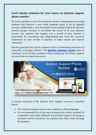 Avail reliable solutions for your issues via Quicken support phone number