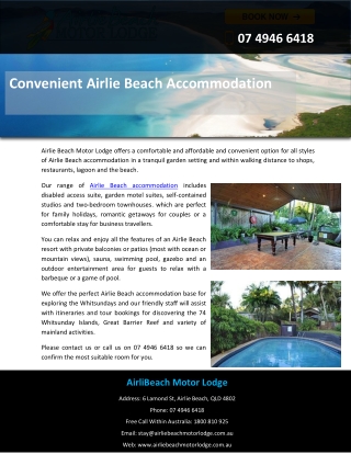 Convenient Airlie Beach Accommodation