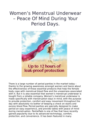 Women’s Menstrual Underwear – Peace Of Mind During Your Period Days.