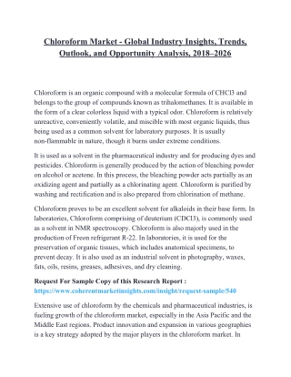 Chloroform Market - Global Industry Insights, Trends, Outlook, and Opportunity Analysis, 2018–2026