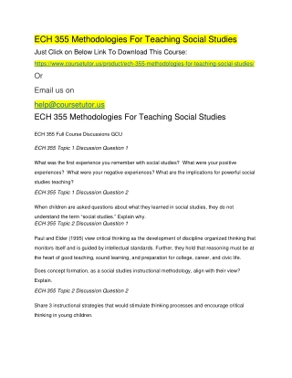 ECH 355 Methodologies For Teaching Social Studies