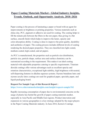 Paper Coating Materials Market - Global Industry Insights, Trends, Outlook, and Opportunity Analysis, 2018–2026
