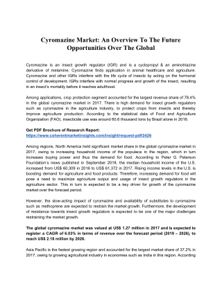 Cyromazine Market: An Overview To The Future Opportunities Over The Global