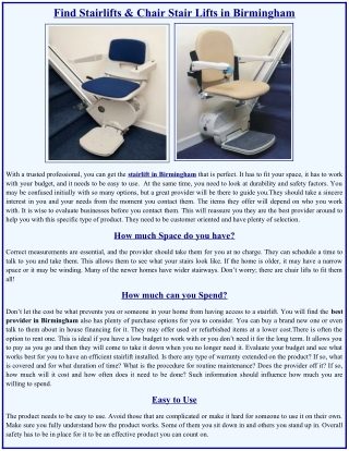 Find Stairlifts & Chair Stair Lifts in Birmingham
