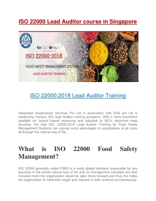 ISO 22000 Lead Auditor Training Course in Singapore