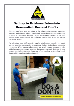 Sydney to Brisbane Interstate Removalist: Dos and Don’ts