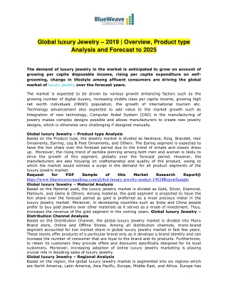 Global luxury Jewelry – 2019 | Overview, Product type Analysis and Forecast to 2025