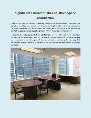 Significant Characteristics of Office Space Manhattan