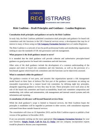 Risk Coalition – Draft Principles and Guidance - London Registrars