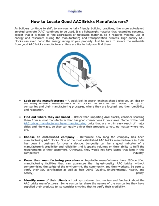 How to Locate Good AAC Bricks Manufacturers?
