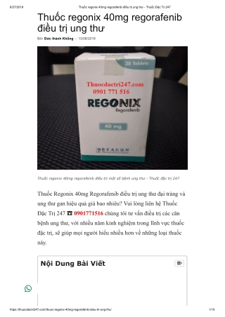 Thuoc regonix 40mg regorafenib - Thuoc dac tri 247