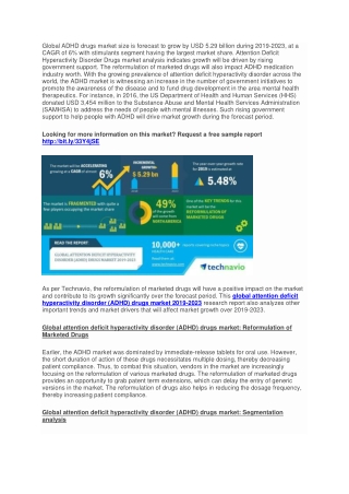 Attention Deficit Hyperactivity Disorder(ADHD) Market Industry Analysis Report By Drug Type, Demographic, Distribution C