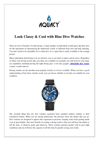Look Classy & Cool with Blue Dive Watches