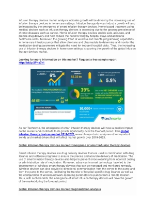 Global infusion therapy devices market size is forecast to grow by USD 2.32 billion during Forecast 2019-2023 at a CAGR