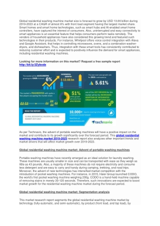 Residential Washing Machine Market Size Industry Analysis Report By Product, Capacity,Technology, Distribution Channel &