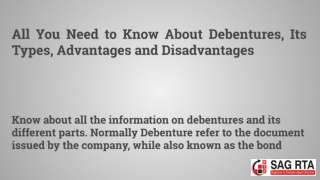 SAG RTA website Provide all types of information & solutions related to Debentures, Advantages, and Disadvantages