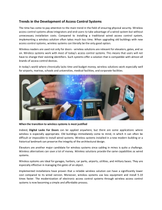 Trends in the Development of Access Control Systems