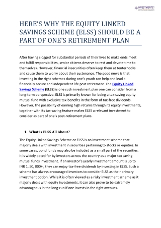 Here’s Why The Equity Linked Savings Scheme (ELSS) Should Be A Part Of One’s Retirement Plan