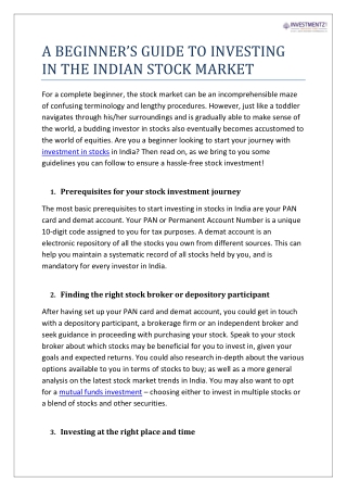 A Beginner’s Guide To Investing In The Indian Stock Market