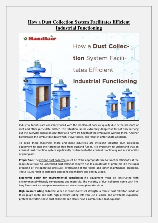 How a Dust Collection System Facilitates Efficient Industrial Functioning
