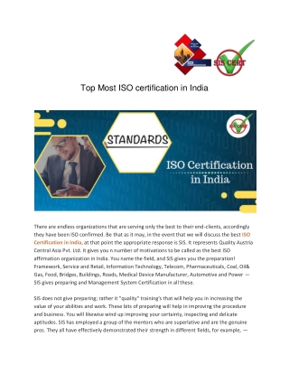 Top Most ISO certification in india