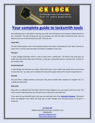 Your complete guide to locksmith tools